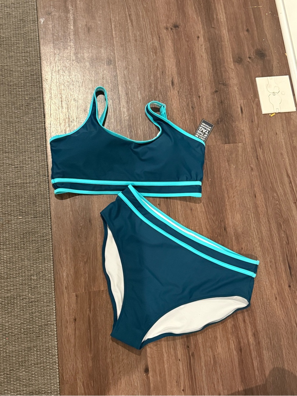 Women's Teal Two-Tone High-Waist Bikini Set